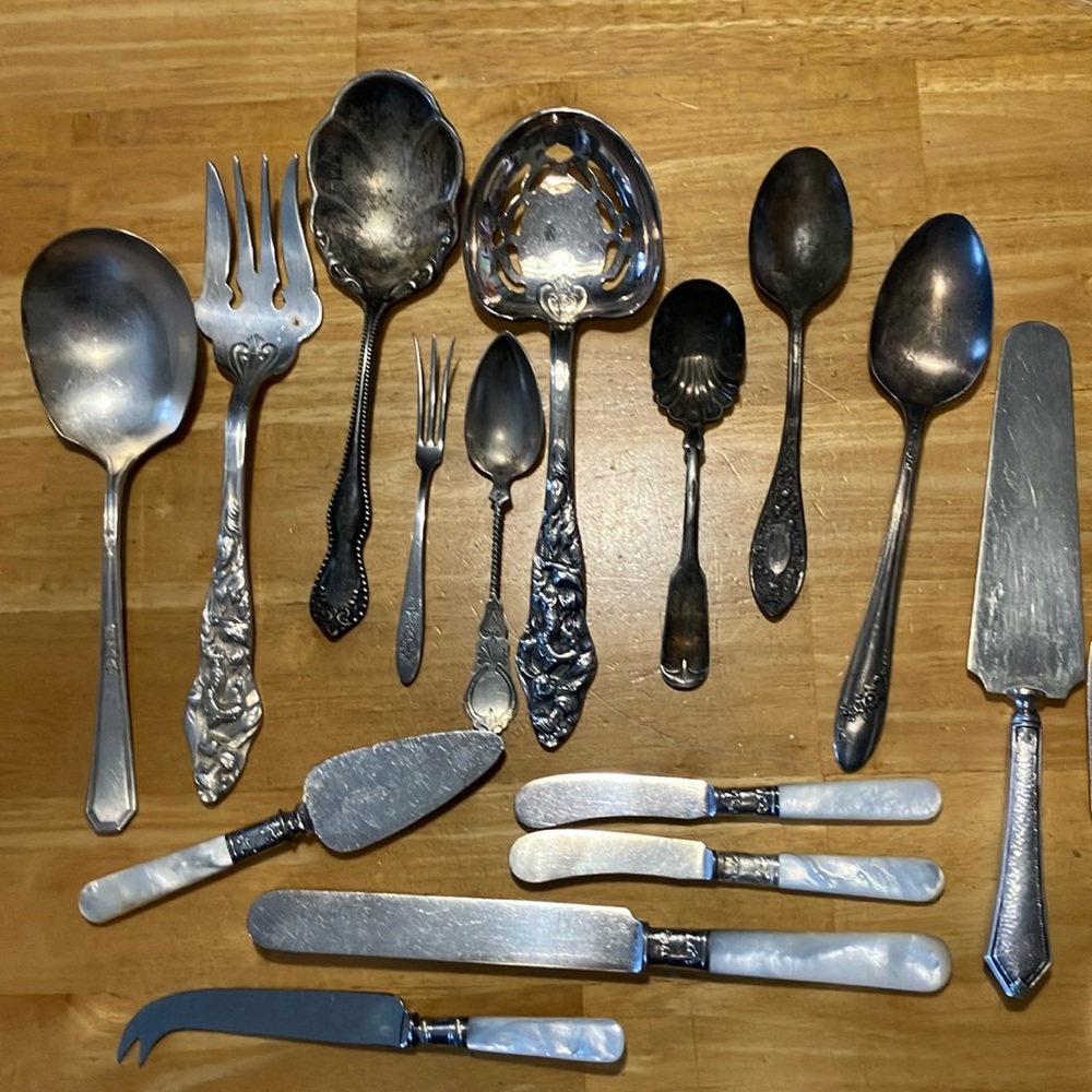 Very nice lot of vintage estate sale/antique kitchen utensils, sterling silver